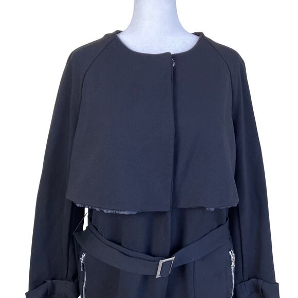 Chico's Sz 1 / US M Black Trench Topper Jacket Coat Tie-Belt Elegant Flattering - Picture 4 of 16